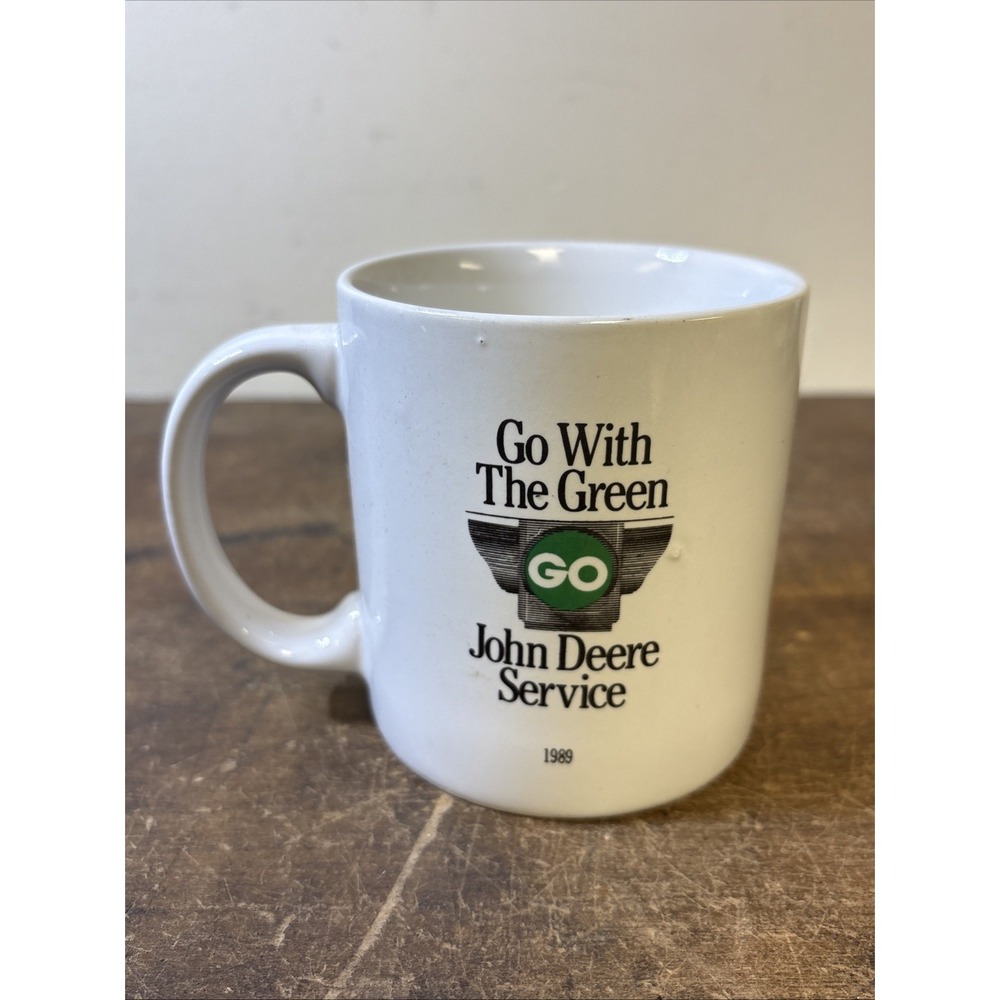 Vintage 1989 John Deere Service Coffee Mug Go With The Green Anvil Advertising